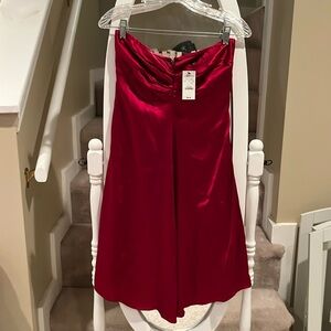 NWT silk crimson red express strapless dress.